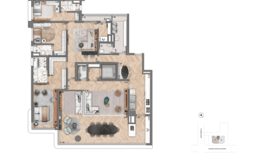 7334 - -Planta-Opção-1 - -3-suítes - -251,00m² - -Torre-1 - - 4º-ao-25º-Andar - - Final-01 - -R03