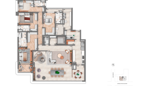 7334 - -Planta-Opção-2 - -4-suítes - -251,00m² - -Torre-1 - - 4º-ao-25º-Andar - - Final-01 - -R03