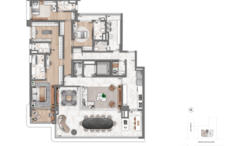 7334 - -Planta-Opção-3 - -3-suítes - -251,00m² - -Torre-1 - - 4º-ao-25º-Andar - - Final-01 - -R03