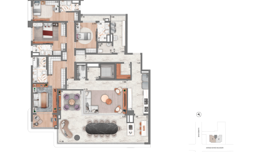 7334 - -Planta-Padrão - -4-suítes - -251,00m² - -Torre-1 - - 4º-ao-25º-Andar - - Final-01 - -R08